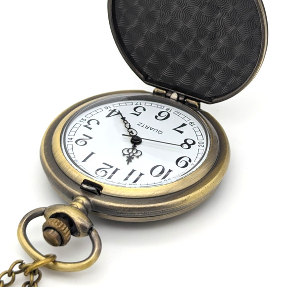 Black & White NEW Pendant Pocket Watch Enamel & Crystal Floral Flower Pattern - Picture 2 of 8